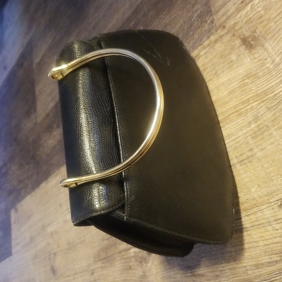 GIVENCHY Seashell RARE Reptile Black Leather Gold Top handle & Monogram Unique - Picture 6 of 17